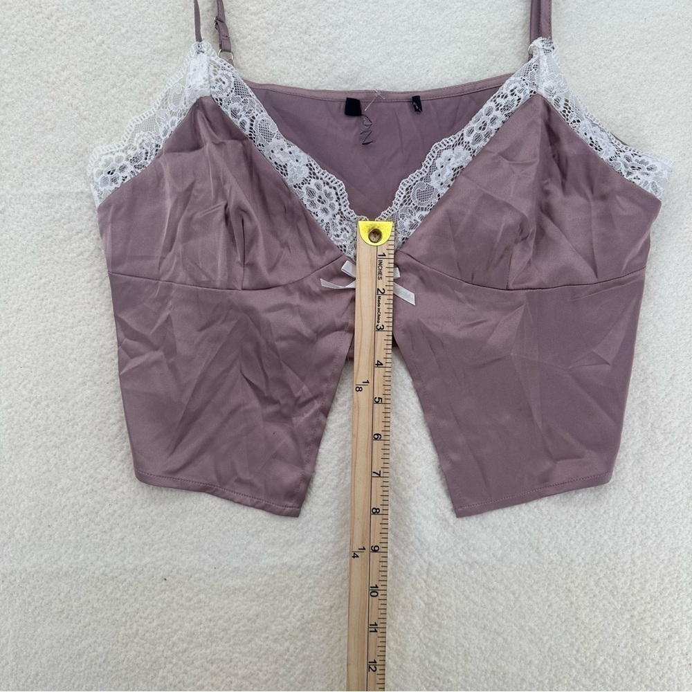 Mauve Satin Lace Camisole Coquette Top - Picture 3 of 5